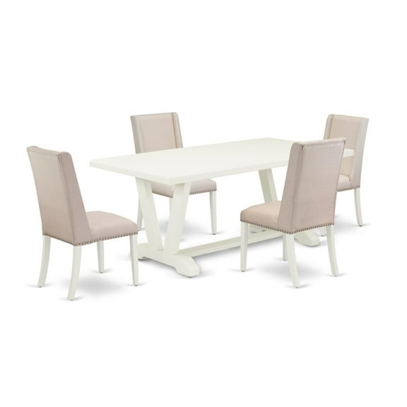 East West Furniture V-Style 5-piece Dining Set with Nail Heads in White