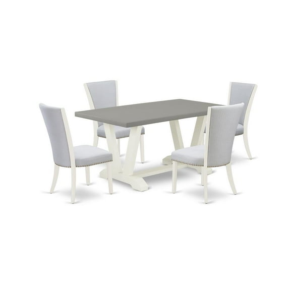 East West Furniture V-Style 5-piece Dining Table and Chairs in White/Cement