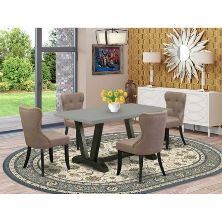 East West Furniture V-Style 5-piece Dining Table and Cushion Chairs in Black