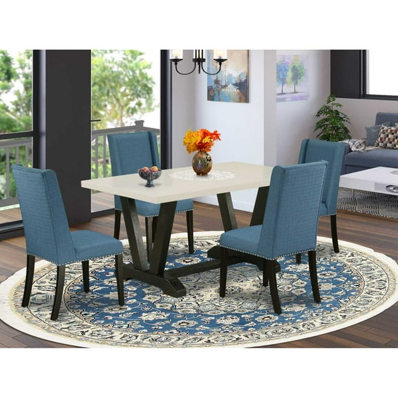East West Furniture V626FL121-5 5-Piece Stylish Dinette Set an Excellent Linen White dining table Top and 4 Excellent Linen Fabric Dining Chairs with Nail Heads and Stylish Chair Back, Wire...