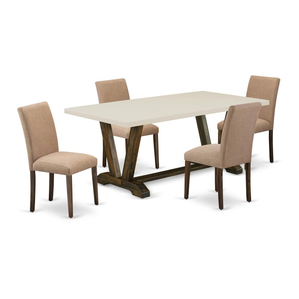 Linen White Modern Dining Set with Light Sable Chairs - 72x30