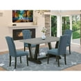 thumbnail image 1 of East West Furniture V696CE121-5 5-Pc Dinette Room Set - 4 Padded Parson Chairs and 1 Modern Rectangular Cement Kitchen Table with Button Tufted Chair Back - Wire Brushed Black Finish, 1 of 10