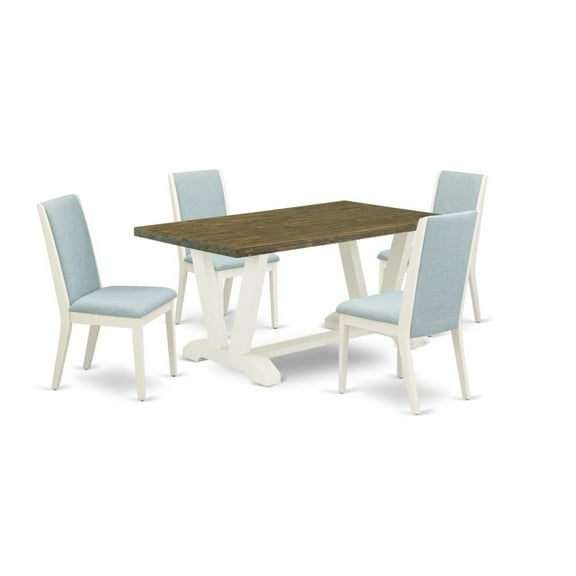 East West Furniture V-Style 5-piece Wood Dining Set in Jacobean Brown/Baby Blue