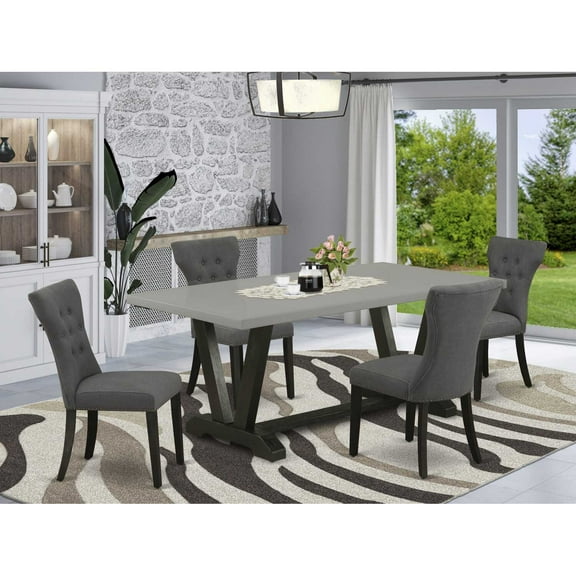 East West Furniture 5-Piece kitchen table set Included 4 Dining chairs Upholstered Seat and High Button Tufted Chair Back and Rectangular Table with Cement Color Dining Table Top - Black Finish