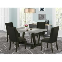 East West Furniture V-Style 5-piece Wood Dining Table Set in Black and Cement