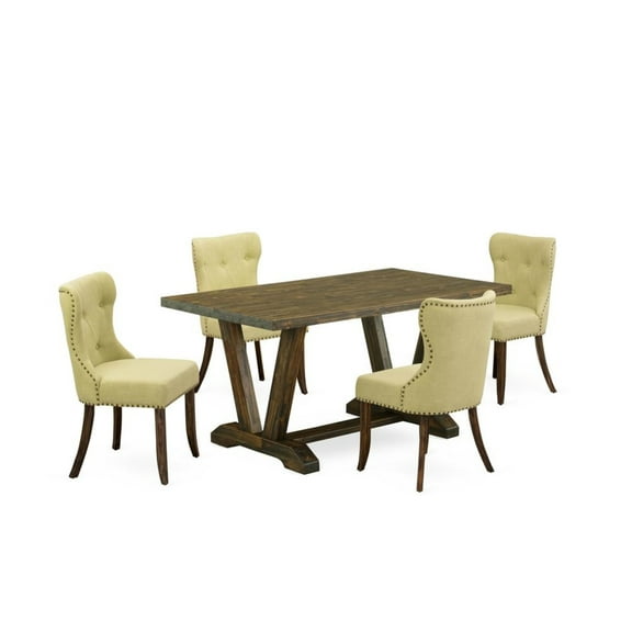 East West Furniture V-Style 5-piece Wood Dining Table and Chair Set in Brown