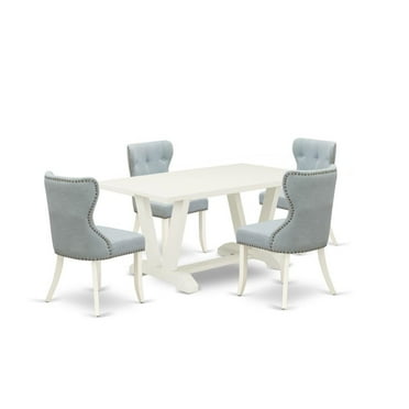 East West Furniture V-Style 5-piece Wood Dining Table and Chair Set in White