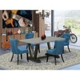thumbnail image 1 of East West Furniture V696SI121-5 5-Piece Dining Table Set- 4 Upholstered Dining Chairs with Blue Linen Fabric Seat and Button Tufted Chair Back - Rectangular Table Top & Wooden Legs - Cement and Black, 1 of 10