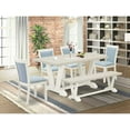 thumbnail image 1 of East West Furniture V026MZ015-6 6-Pc Table Set Contains a Wood Table - 4 Baby Blue Parson Chairs and a Small Bench - Wire Brushed Linen White Finish, 1 of 9