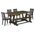 thumbnail image 1 of East West Furniture V-Style 6-Piece Wood Dining Set in Black/Dark Gray/Jacobean, 1 of 8