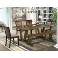 thumbnail image 1 of East West Furniture 6 Piece Modern Dining Table Set- A Distressed Jacobean Top Table in Trestle Base with Wood Bench and 4 Coffee Linen Fabric Dining Chairs - Distressed Jacobean Finish, 1 of 8