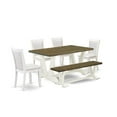 thumbnail image 1 of East West Furniture V076MZ001-6 6-Pc Table Set Consists of a Dining Table - 4 Cream Parson Chairs and a Small Bench - Wire Brushed Linen White Finish, 1 of 8