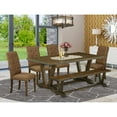thumbnail image 1 of East West Furniture 6-Pc Wooden Dining Table Set-Brown Beige Linen Fabric Seat and Button Tufted Chair Back Parson Dining chairs, A Rectangular Bench and Rectangular Top Wood Kitchen Table with..., 1 of 6