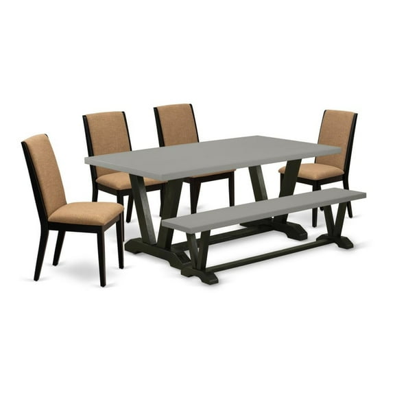 East West Furniture V-Style 6-piece Traditional Wood Dining Set in Black