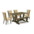 thumbnail image 1 of East West Furniture V776VE703-6 6 Piece Dinette Set - 4 Brown Linen Fabric Modern Chair with Nailheads and Distressed Jacobean Wood Table - 1 Dining Room Bench - Distressed Jacobean Finish, 1 of 3