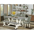 thumbnail image 1 of East West Furniture 6-Pc Dining Table Set- 4 Padded Parson Chairs with Smoke Linen Fabric Seat and Button Tufted Chair Back - Rectangular Top & Wooden Legs Wood Dining Table and Small Bench -..., 1 of 10