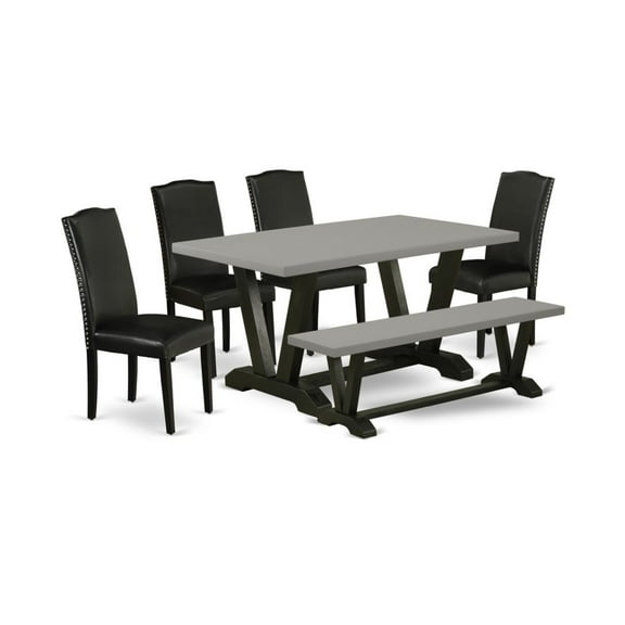 East West Furniture V-Style 6-piece Wood Dining Set in Black/Cement