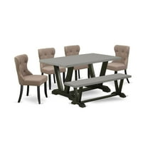 East West Furniture V-Style 6-piece Wood Dining Set in Black/Coffee