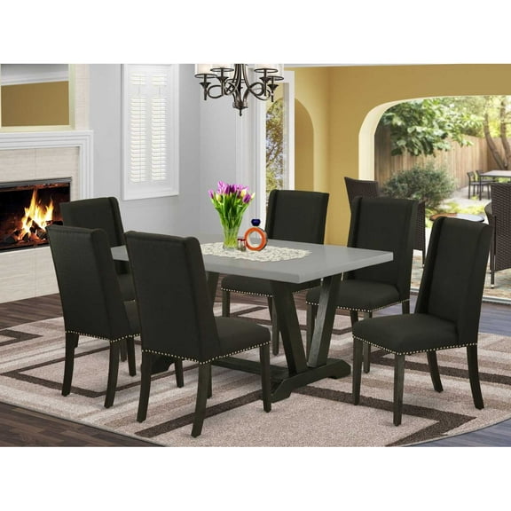 East West Furniture V-Style 6-piece Wood Dining Set in Dark Gotham Gray