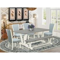East West Furniture V-Style 6-piece Wood Dining Set in White/Cement/Blue
