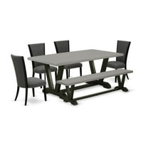 East West Furniture V-Style 6-piece Wood Dining Set with Cushion Seat in Gray