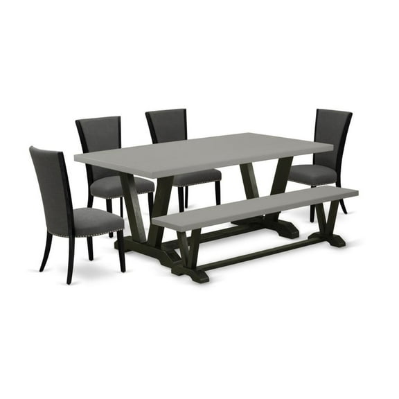 East West Furniture V-Style 6-piece Wood Dining Set with Cushion Seat in Gray
