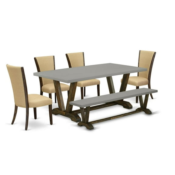 East West Furniture V-Style 6-piece Wood Dining Table Set in Jacobean Brown