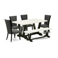 thumbnail image 1 of East West Furniture V626VE650-6 6 Piece Mid Century Dining Set - 4 Dark Gotham Grey Linen Fabric Modern Chair with Nailheads and Linen White Dining Table - 1 Dining Room Bench - Black Finish, 1 of 3