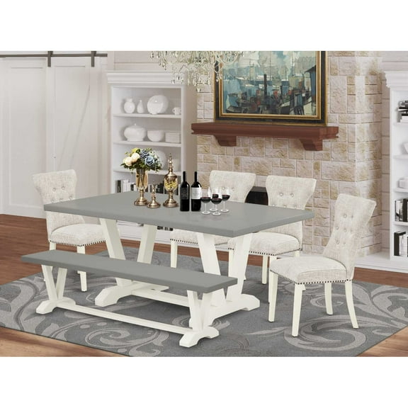 East West Furniture 6-Pc Kitchen Dining Room Set- 4 Kitchen Parson Chairs with Doeskin Linen Fabric Seat and Button Tufted Chair Back - Rectangular Top & Wooden Legs Modern Dining Table and Dining...