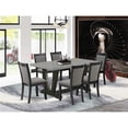 thumbnail image 1 of East West Furniture 7 Piece Mid Century Dining Set - A Cement Top Wood Dining Table with Trestle Base and 6 Dark Gotham Grey Linen Fabric Dining Room Chairs - Wire Brushed Black Finish, 1 of 8