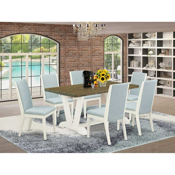 East West Furniture V-Style 7-piece Wood Dinette Set in Jacobean Brown