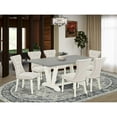 thumbnail image 1 of East West Furniture 7-Piece Dining Room Set- 6 Mid Century Dining Chairs with Doeskin Linen Fabric Seat and Button Tufted Chair Back - Rectangular Table Top & Wooden Legs - Cement and Linen White..., 1 of 10