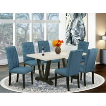 East West Furniture V-Style 7-piece Wood Dining Set in Black/Mineral Blue
