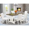 thumbnail image 1 of East West Furniture V076AB264-7 7-Piece Modern Rectangular Dining Room Table Set an Outstanding Distressed Jacobean Kitchen Table Top and 6 Attractive Pu Leather Dining Chairs with Stylish Chair..., 1 of 10