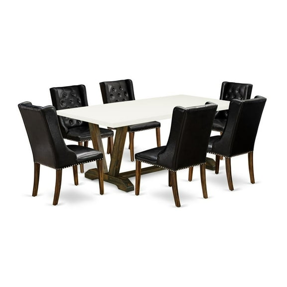 East West Furniture V-Style 7-piece Wood Dining Set in Jacobean/Black