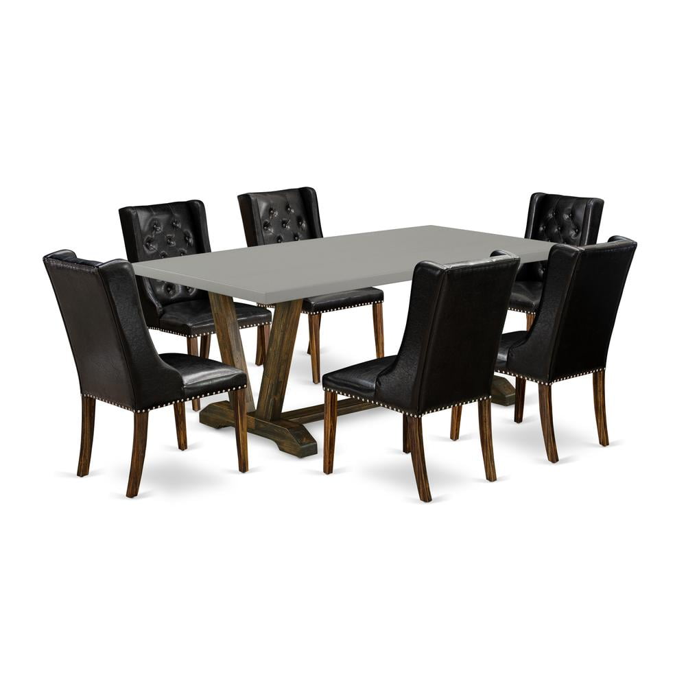 East West Furniture V-Style 7-piece Wood Dining Set in Jacobean Brown/Cement