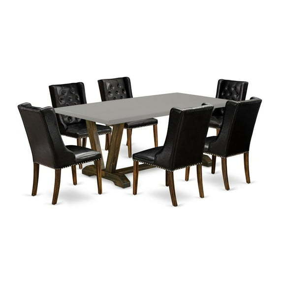 East West Furniture V-Style 7-piece Wood Dining Set in Jacobean Brown/Cement