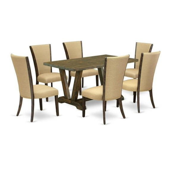 East West Furniture V-Style 7-piece Wood Dining Set in Jacobean Brown