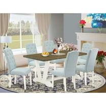 East West Furniture V-Style 7-piece Wood Dining Set in Linen White/Jacobean
