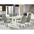 thumbnail image 1 of East West Furniture 7-Pc Modern Dining Table Set- 6 Parson Chairs with Smoke Linen Fabric Seat and Button Tufted Chair Back - Rectangular Table Top & Wooden Legs - Linen White Finish, 1 of 10