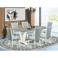 thumbnail image 1 of East West Furniture V097VE215-7 7 Piece Modern Dining Table Set - 6 Baby Blue Linen Fabric Parson Chairs with Nail Heads and Cement Wood Dining Table - Linen White Finish, 1 of 10
