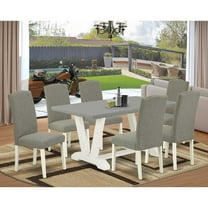 East West Furniture 7-Piece Fashionable Dining Room Table Set a Good Cement Color Kitchen Rectangular Table Top and 6 Excellent Linen Fabric Parson Chairs with Nail Heads and Stylish Chair Back,...