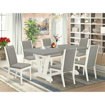 East West Furniture V096LA206-7 7-Piece Beautiful Dining Set a Superb Cement Color Wood Table Top and 6 Gorgeous Linen Fabric Dining Chairs with Stylish Chair Back, Linen White Finish