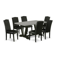 East West Furniture V-Style 7-piece Wood Dining Set with High Back in Black