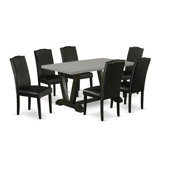 East West Furniture V-Style 7-piece Wood Dining Set with High Back in Black