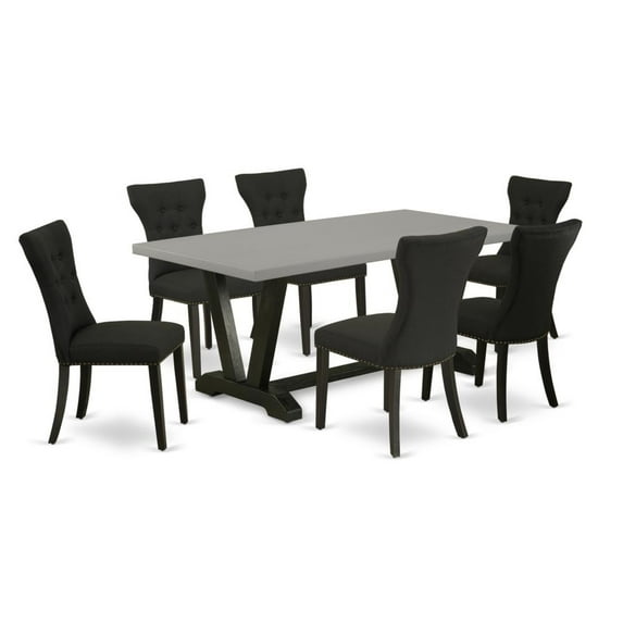 East West Furniture V-Style 7-piece Wood Kitchen Set in Black/Cement