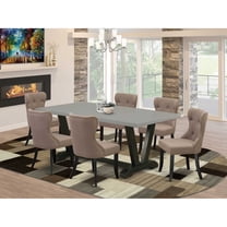 East West Furniture V697SI648-7 7-Pc Dining Room Table Set- 6 Kitchen Parson Chairs with Coffee Linen Fabric Seat and Button Tufted Chair Back - Rectangular Table Top & Wooden Legs - Cement and...