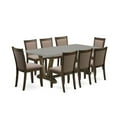 thumbnail image 1 of East West Furniture 9 Piece Contemporary Dinette Set - A Cement Top Dinner Table with Trestle Base and 8 Coffee Linen Fabric Mid Century Dining Chairs - Distressed Jacobean Finish, 1 of 2
