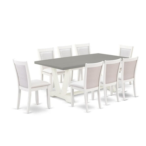 East West Furniture V-Style 9-Piece Wood Dining Set in White/Cream/Cement