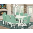 thumbnail image 1 of East West Furniture V027EN257-9 9 Piece Kitchen Table Set Includes a Linen White Wooden Dining Table and 8 Pond PU Leather Dining Room Chairs with High Back - Wire Brushed Linen White Finish, 1 of 9